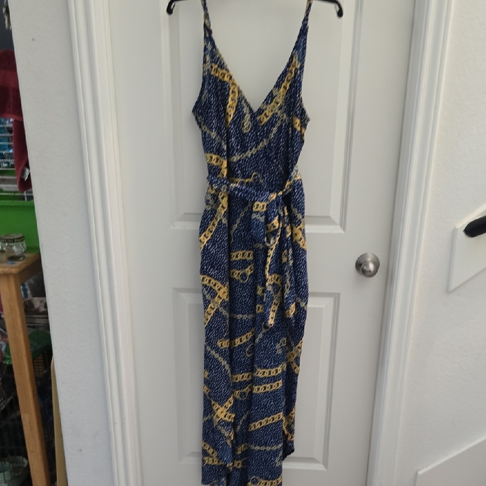 True Destiny Jumper Blue and Gold Wrap Tie Waist - NWT - Picture 1 of 4